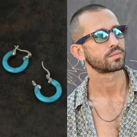 Mens Hoop Earrings Turquoise Earrings Single Earring Mens Earrings