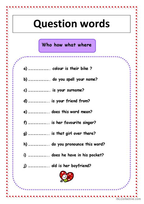 Question Words English Esl Worksheets Pdf And Doc