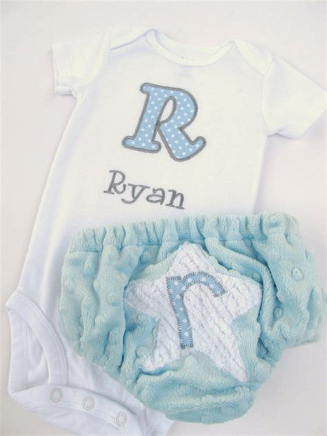 Personalized Embroidered Initial Onesie And Diaper Cover Set Baby Boy