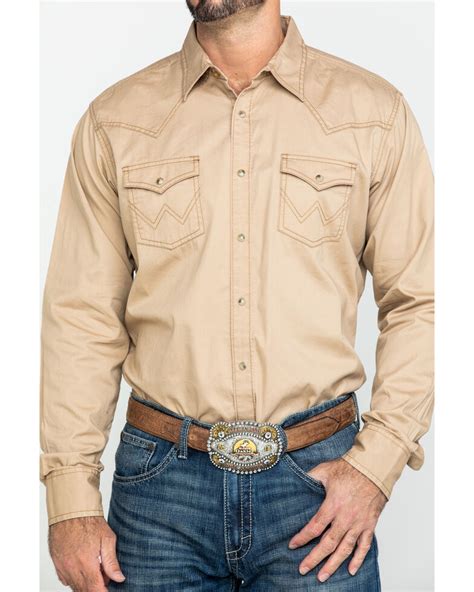 Wrangler Retro Mens Tan Solid Long Sleeve Western Shirt Sheplers