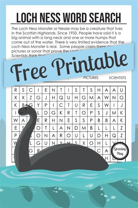 Loch Ness Monster Word Search With Info Too Growing Play In 2021
