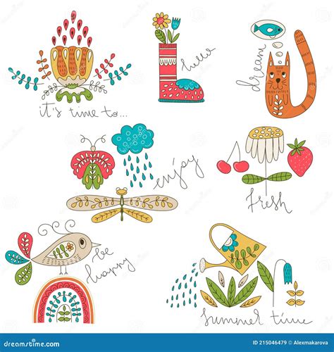 Vector Spring and Summer Funny Cards with Slogans Stock Vector