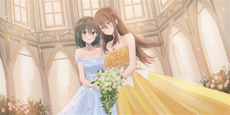Anime Anime Girls Original Characters Wedding Dress Weddings Two Women