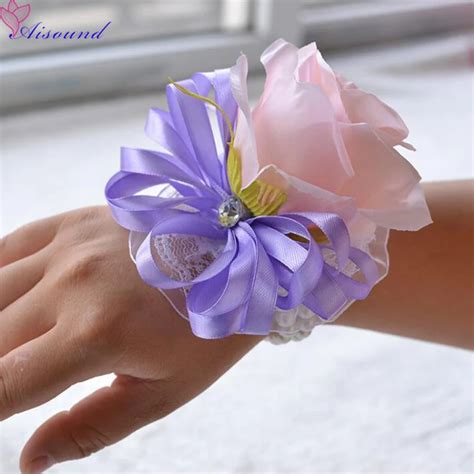 6pcs artificial silk rose wrist corsage bride and bridesmaid flower corsage prom decoration flores