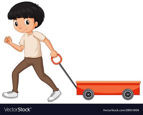 Boy Pulling Wagon On White Background Royalty Free Vector