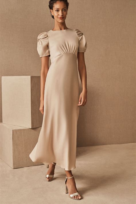 Leyden Satin Midi Dress Bhldn Ivory Bridesmaid Dresses Affordable