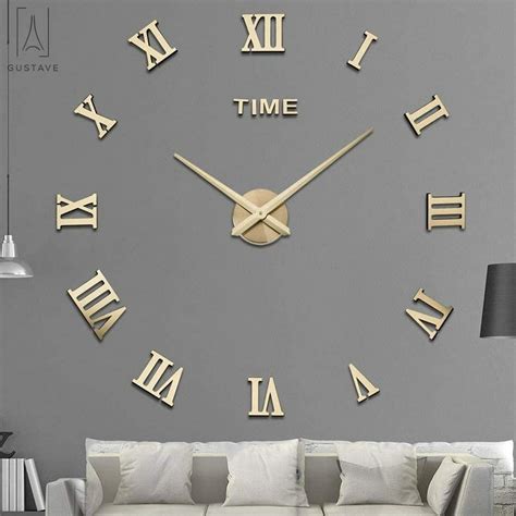 Gustavedesign Modern 3d Diy Large Wall Clock Frameless Mirror Surface