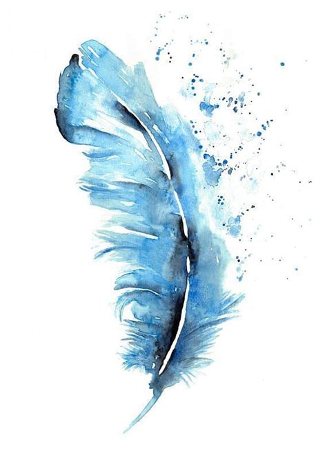 Abstract Blue Feather Quality Art Print Of Original Watercolor