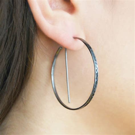 Black Circular Geometric Hoop Earrings By Jasper And Opal