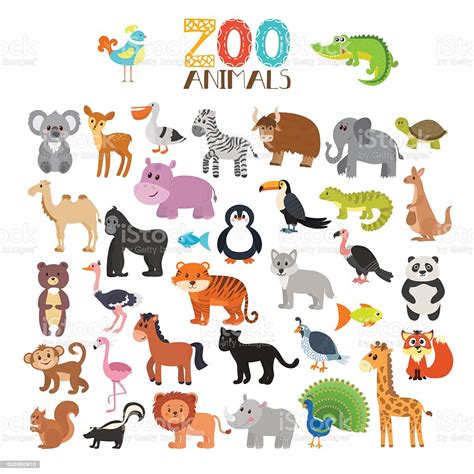 Vector Collection Of Zoo Animals Set Of Cute Cartoon