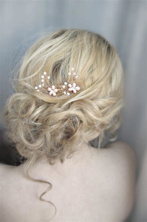 Blush Pink Hairpins Wedding Flower Hair Pin Set Soft Pink Wedding Hairpins Bridal Copper Set Of