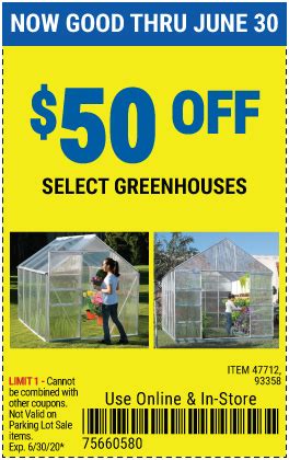 Once you add an item to your cart, click apply shop coupon code above item total. $50 Off Select Greenhouses - Harbor Freight Coupons