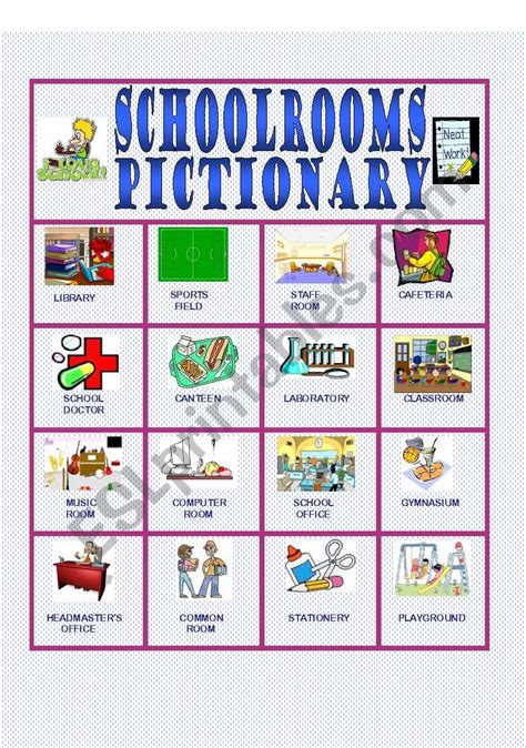 Schoolrooms Pictionary Esl Worksheet By Paulaesl