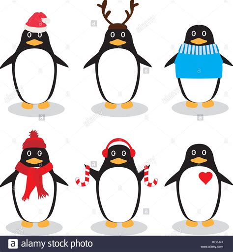 Vector Illustration Of Funny Penguins Winter Background Stock Vector