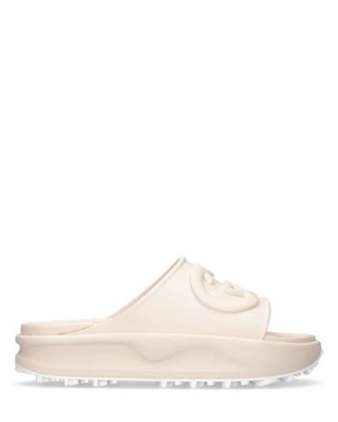 Gucci Rubber Slide Sandals In White For Men Lyst Canada