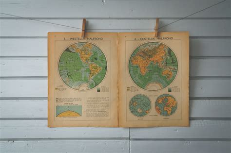 1941 Vintage World Hemispheres Map