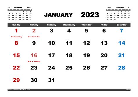 Free Printable January 2023 Calendar Pdf And Variety Formats Name