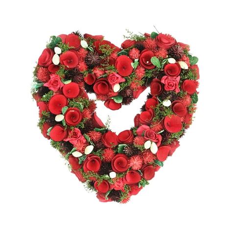 135 Red Rose Flower Heart Shaped Artificial Valentines Day Wreath