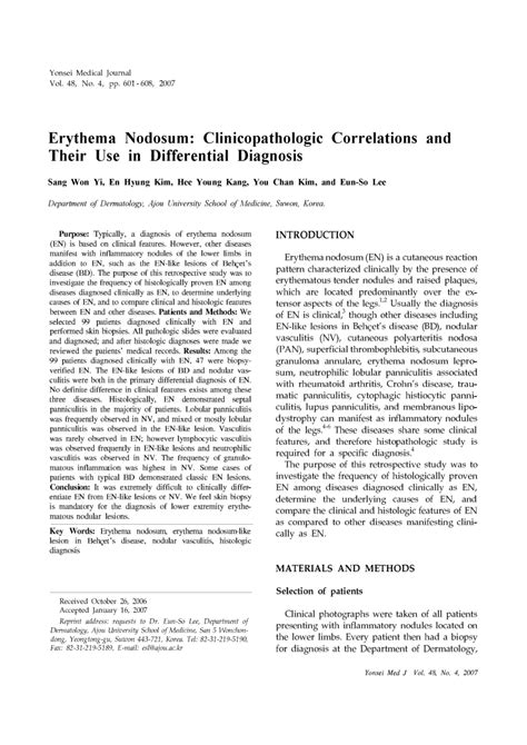 Pdf Erythema Nodosum Clinicopathologic Correlations And Their Use In