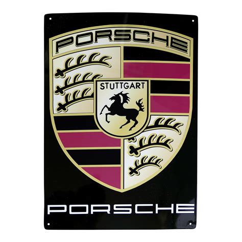 The porsche logo was introduced in 1952 and hasn't changed much since then, as it had the brand, established in stuttgart, adopted the crest of wurttemberg as its emblem, to celebrate the history and. Porsche Stuttgart, Germany Enamel Advertising Sign | Chairish