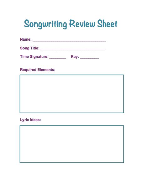 Songwriting For Review Free Printable On A Good Note