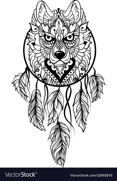Native American Dreamcatcher Wolf Drawing