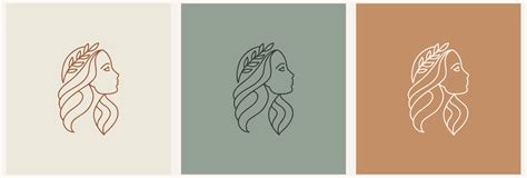 Linear Set Template Logo Symbols With Female On A Nude Background