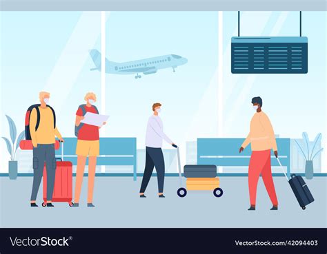 People At Airport Cartoon Passengers With Luggage Vector Image