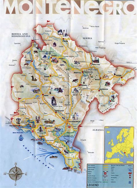 Large Detailed Tourist Map Of Montenegro With Roads Montenegro