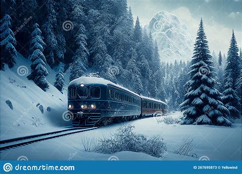 Winter Train Rides In Snowy Mountains Stock Image Image Of Mountain