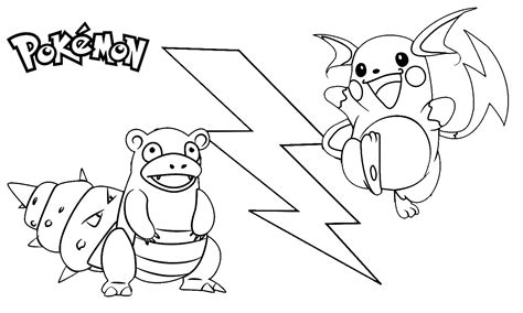 Raichu Vs Slowbro Pokemon Coloring Page For Kids 🐹 Free Online Coloring