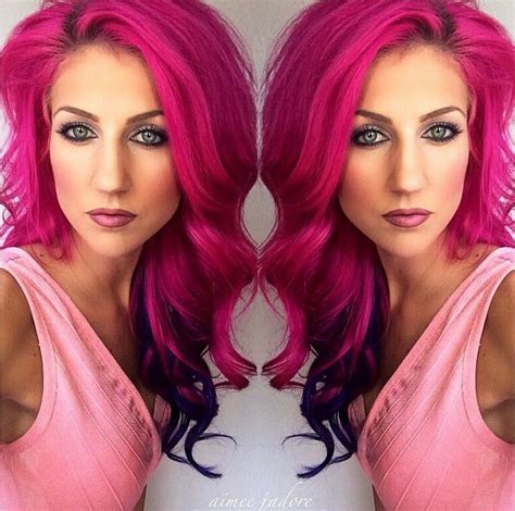 Purple hair is fun and reveals your creativity. Hot pink hair with purple underneath | Bright hair colors ...