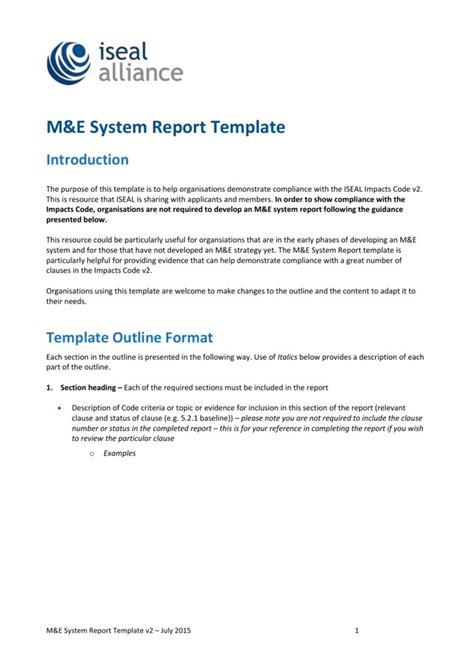 The Template For An M And S System Report Is Shown In This Document