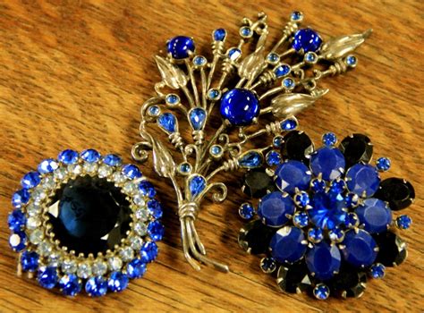Found In Ithaca Beautiful Vintage Blue Rhinestone Brooches
