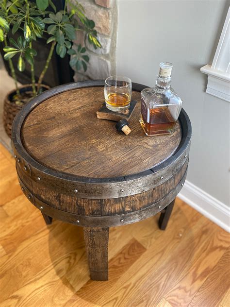 end table made from authentic whiskey barrel etsy uk