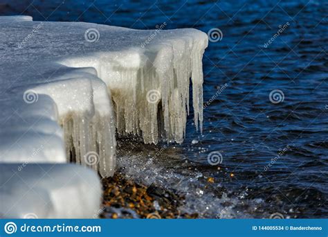 Icicles At The Shore Of Baikal Lake In December Stock Photo Image Of
