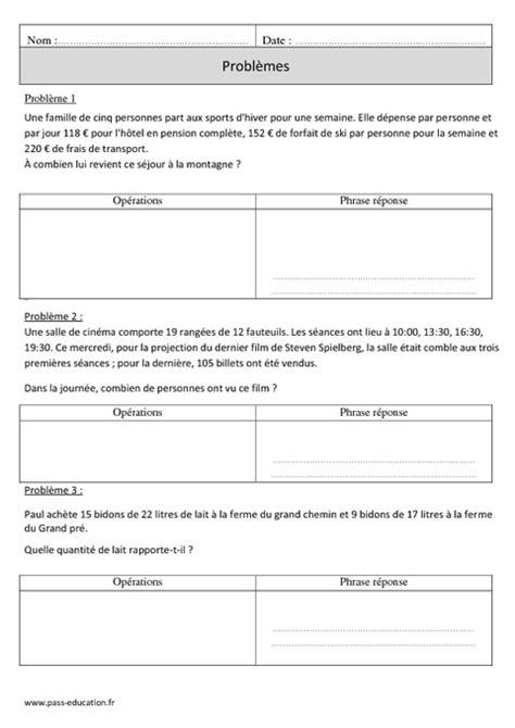 Multiplicatifs Problèmes Cm1 Révisions à Imprimer Pass Education