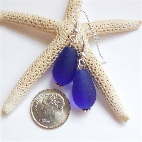 Royal Blue Sea Glass Earrings Sea Glass Jewelry Seaglass Etsy