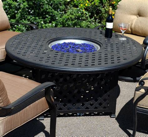 The fire tables come complete with lava rock filler and a matching lid for when the burner is not in use. Fire Pit Table Set Elisabeth Propane 5pc Patio Furniture ...