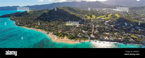Aerial Lanikai Beach Kailua Oahu Hawaii Stock Photo Alamy