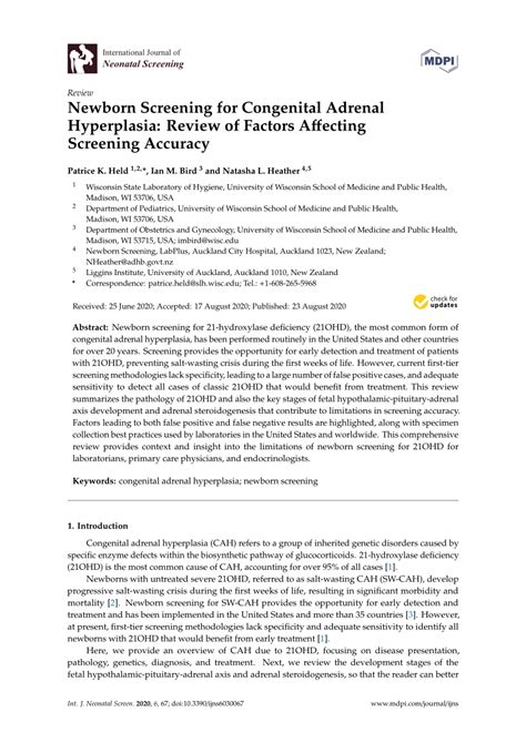 pdf newborn screening for congenital adrenal hyperplasia review of factors affecting
