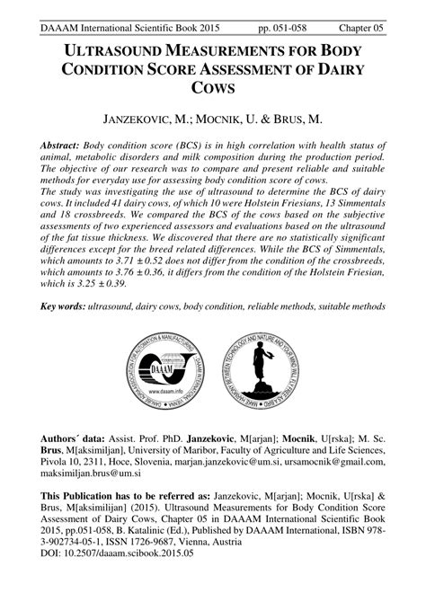 Cattle must be fed so they sustain full health and normal reproductive capacity over their. (PDF) Ultrasound Measurements for Body Condition Score ...