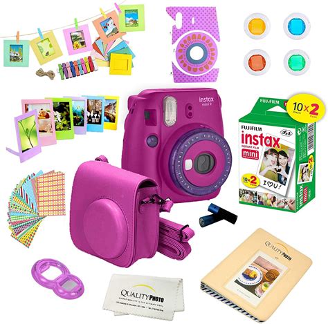 Fujifilm Instax Mini 9 Instant Camera Purple W Film And Accessories Polaroid Camera Kit