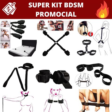 super kit bdsm 6 peças algemas coleira amarra prender na cama em x bondage submissão dominação