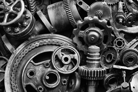 Steampunk Texture Backgroung With Mechanical Parts Gear Wheels Stock
