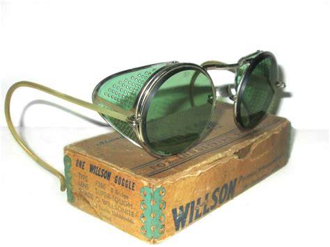 Antique Willson Green Sunglasses Goggles Vtg Cool Steampunk Safety Glasses Specs Willson