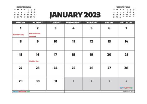 Free January 2023 Calendar Printable Monthly Calendar World National
