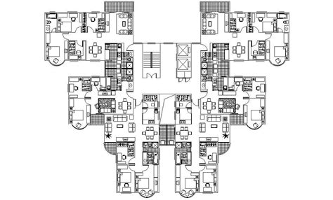 3 Bhk Cluster Apartment Design Plan Cadbull