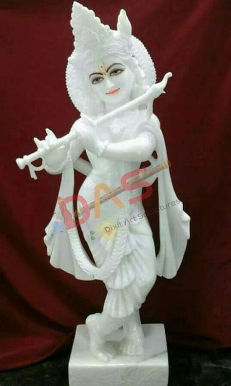 White Plain Marble Murli Krishna Moorti For Worship Size 2 Feet At