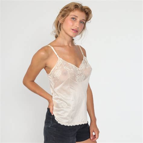 Camisole Lingerie Top Vanity Fair Sheer Lace Tank Top 70s Etsy
